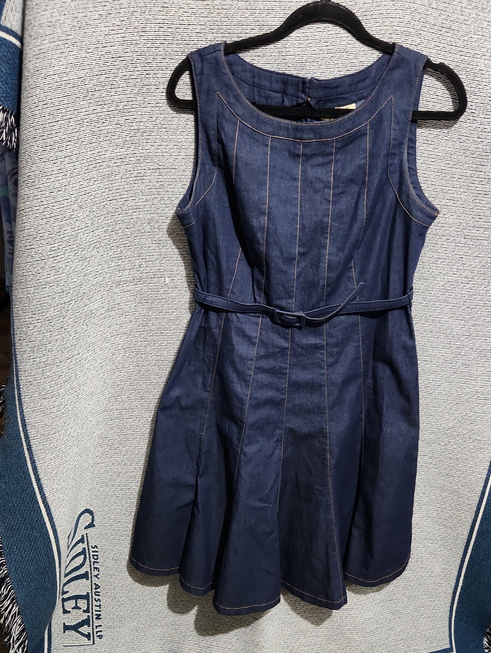 Harve Benard Navy Denim Fit-and-Flare Dress with Belt